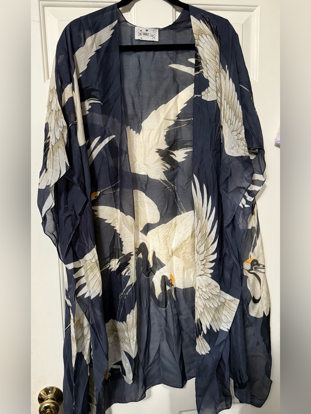 One Hundred Stars- Navy Crane Print Kimono/Cover-Up
